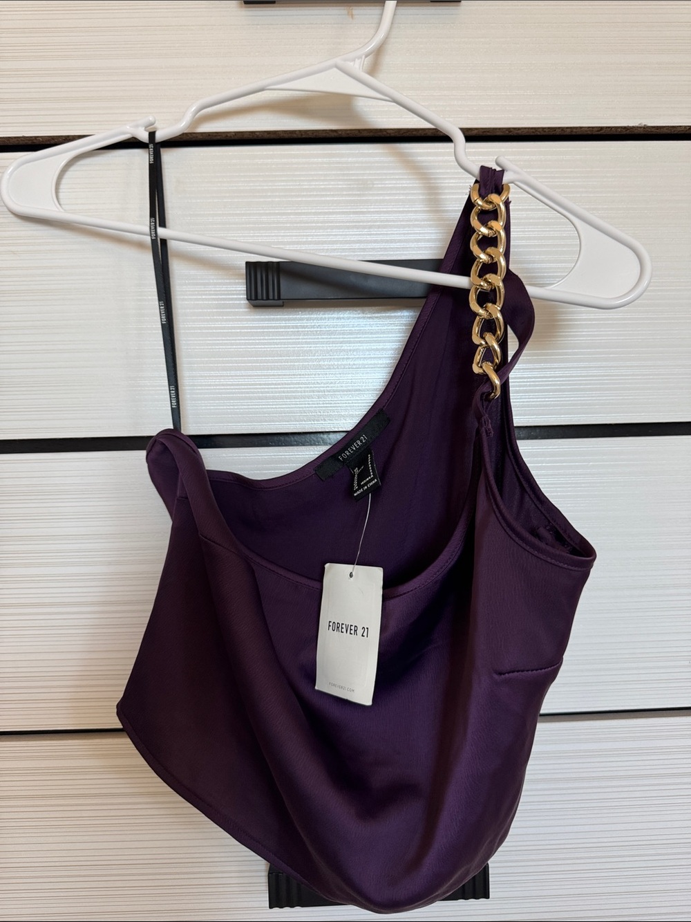 Forever 21 Deep Purple One-Shoulder Chain Strap Crop Top